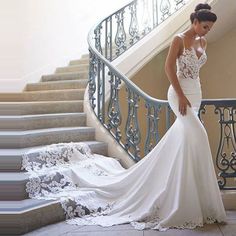 Romantic Mermaid Wedding Dresses Spaghetti Straps See Through Robe de Mariage White/Ivory Lace Bridal Gown Customized 2019 - A Thrifty Bride Shop Satin Wedding Dress Mermaid, Wedding Dresses Spaghetti Strap, Satin Mermaid Wedding Dress, Wedding Dresses Mermaid Sweetheart, Modest Bridal Gowns, Spaghetti Strap Wedding Dress, Modest Bridal, Bridal Gowns Vintage, Wedding Dresses With Straps