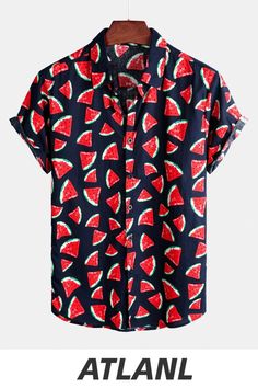 Great for summer vacations like camp,barbecue,sun beach, hawaii party etc. Hawaii Fruit, Navy Blue Shirt, Tropical Hawaii, Watermelon Print, Navy Blue Shirts, Summer Vacations, Tropical Shirts, Sun Beach, Fruit Print