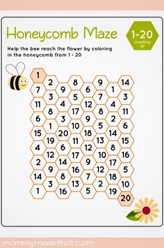 a printable honeycomb maze for kids to help them learn how to count the numbers