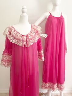 Pink Sheer Sleepwear For Wedding Night, Pink Lace Nightgown For Loungewear, Pink Sheer Vintage Nightgown, Vintage Pink Wedding Sleepwear, Vintage Pink Sleepwear For Wedding, Vintage Pink Sheer Nightgown, Vintage Pink Sleepwear For Wedding Night, Sheer Pink Nightgown For Wedding Night, Vintage Sheer Pink Nightgown