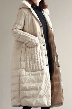 White Loose Fitting women Winter 90% Duck Down Jackets, Down Jacket Women Down Coat Plus Size   handmade any size up to 50 colors custom down coat #women clothing #downcoatwomen#loosedowncoat#blackcoat#plussizecoat Plus Spring Outfits, Autumn Outwear, Coat Plus Size, Long Down Coat, Duck Down Jacket, Long Coat Women, Korea Style, Womens Kimono, Fall Coat