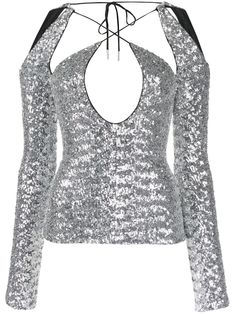 002 THE ATTICO ZANE TOP Rich Outfits, Dress Reference, Sweetheart Neckline Top, Goddess Style, Silver Sequin Top, Criss Cross Top, Sequin Embellishment, Sequin Crop Top, The Attico