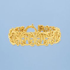 Ross-Simons - 14kt Yellow Gold Interlocking-Link Bracelet. 8". You deserve to shine! With classic appeal and an intricate dimensional design, our handcrafted 14kt yellow gold interlocking square-link bracelet makes a luxurious statement. You'll reach for it, day after day, to wear solo or mixed into a sumptuous stack. Springring clasp, 14kt yellow gold interlocking-link bracelet. Classic Gold Bracelet With Intricate Design, Intricate Design Gold Bracelet For Formal Occasions, Classic 14k Gold Bracelets With Intricate Design, Classic Gold Bracelet With Intricate Design For Anniversary, Formal Yellow Gold Bracelet With Intricate Design, Classic 14k Gold Bracelet With Intricate Design, Formal 14k Gold Bracelet With Intricate Design, Elegant Gold-tone Jewelry With Box Clasp, 14k Gold Bracelet With Intricate Design