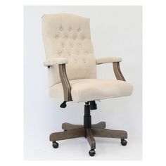 a white office chair with wheels on it