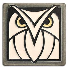 Owl White Grey Tile - 4x4 Gifts Motawi Motawi Tile, Pottery Tiles, Owl White, Academia Clothing, Art Nouveau Tiles, Ann Arbor Michigan, Art Tile, Great Horned Owl, Tile Projects