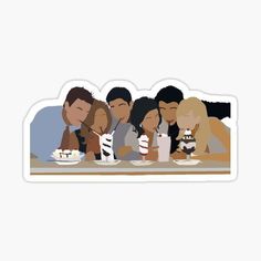 people sitting at a table eating cake sticker