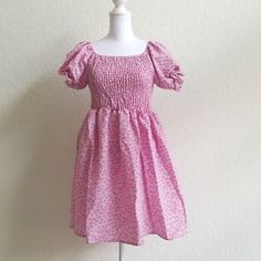 This Cute Pink Mini Dress Has A Dotted Pattern And Puff Sleeve. The Bodice Is Shirred And Very Stretchy. Never Worn And In Mint Condition. Size: Large But Best Fits Medium Pink Mini Dress, Shein Dress, Shein Dresses, Pink Mini, Pink Mini Dresses, Large Size Dresses, Cute Pink, Mint Condition, Puff Sleeve