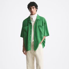 New W Tags Oversized Fit Linen 52% And Viscose 48% Fabric Mix Green 8574/392 Zara Men, Zara Shirt, Zara Man, Pocket Shirt, Indie Fashion, Mixing Fabrics, Casual Shirts For Men, Shirt Color, Oversized Fits