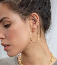 Taner Hoops (gold). Classic Hammered Hoop Earrings For Everyday, Classic Everyday Hammered Hoop Earrings, Diy Jewlery, Hoops Gold, Clear Coat, 18k Gold, Gold Plate, Hoop Earrings, Plating