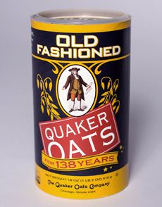 an old fashioned quaker oats label on a can