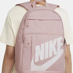 Nike Elemental Backpack Basic Large logo Student Schoolbag Sakura Pink DD0559-630 Casual School Backpack With Logo Patch, Casual Breathable Backpack, Nike Sports Backpack For Back To School, Sporty Pink Backpack For Sports, Casual Sports Bags For Back To School, Casual Nylon Bag With Logo, Nike Casual Bags For Students, Casual Nike Bags For Students, Functional Pink Bags For Streetwear