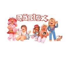 several dolls are posed in front of the word roblox on a white background