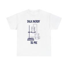 This nerdy t-shirt is perfect for chemists or science enthusiasts. The design 'Talk nerdy to me' adds a fun and quirky touch to the classic fit tee, making it a great gift for a special occasion or just to show off your love for science. Product features - Unisex heavy cotton tee made with specially spun fibers for a strong and smooth fabric - Shoulder tape for added stability and prevent stretching - Ribbed knit collar for elasticity and shape retention - Fabric composition varies based on color for comfort and durability - Medium fabric weight ensures year-round comfort and sustainable wear Care instructions - Machine wash: warm (max 40C or 105F) - Non-chlorine: bleach as needed - Tumble dry: medium - Do not iron - Do not dryclean Chemist Gifts, Chemistry Shirt, Talk Nerdy To Me, Funny Science Shirts, Funny Nerd, Science Shirts, Science Lover, Science Humor, Knit Collar