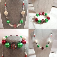 This beaded Christmas necklace and bracelet set if definitely an eye catcher. Perfect to add holiday cheer to any outfit this season. The necklace is 20 in. long and the bracelet fits up to an 8.5 wrist. Great to give to that special someone or get it for yourself! Comes packaged ready to give. Fast shipping and created by MajorWorks. Anklets Boho, Christmas Necklace, Necklace And Bracelet Set, Diy Charm Bracelet, Butterfly Pendant Necklace, Daisy Earrings, Patriotic Gifts, Metal Heart, Christmas Charms