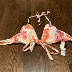 Pretty Paisley Bikini Top. Ties Around Neck. Has Full Cups With Underwires For Support, Material Wraps In The Front And Ties In The Back. New With Tags! Orange Triangle Halter Top For Beachwear, Orange Halter Top For Poolside Beachwear, Orange Beachwear Halter Top For Poolside, Orange Halter Top For Poolside, Orange Beachwear Halter Top For Beach Season, Orange Halter Top For Beach Season, Orange Beachwear Halter Top, Fitted Orange Halter Top For Summer, Womens Swim