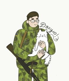 a soldier holding a white dog in his arms and the caption says happy father's day