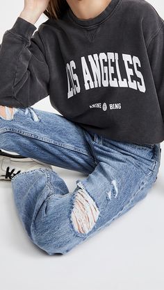 ANINE BING Ramona University 运动衫 | SHOPBOP Los Angeles Sweatshirt, Los Angeles Logo, Paris Sweater, Collegiate Style, Cozy Loungewear, Active Outfits, Sophisticated Dress, Anine Bing, Airport Outfit