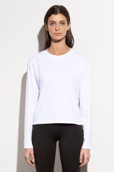 Made from our best selling Echo Slub fabric, this classic long sleeve is the perfect addition to your basics drawer. With over 12 stitches per inch, this tee was designed with longevity in mind Pre-Shrunk Cotton, Poly, Spandex Pullover styling Machine wash Imported White Fitted Long Sleeve Crew Neck Top, Everyday Cotton Stretch Long Sleeve Top, Cotton Stretch Long Sleeve Top For Everyday, Everyday Stretch Cotton Long Sleeve Top, White Fitted Top T-shirt For Fall, Fitted Athleisure T-shirt For Fall, White Stretch Long Sleeve Top For Everyday, Basic Cotton Long Sleeve Top For Spring, Spring Athleisure Long Sleeve Top With Relaxed Fit