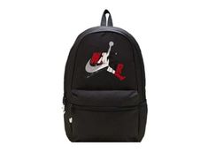 This Nike Air Jordan Jumpman Classics Backpack is the perfect accessory for school, work, or travel. With a sleek black design and red accents, it is both stylish and practical. The backpack features a zip closure, adjustable straps, and multiple pockets, including a laptop sleeve and bottle pocket. The canvas lining and eco-friendly materials make it durable and long-lasting. The backpack is part of the Nike Air Jordan Jumpman product line and features the iconic Jumpman logo. It is suitable for boys and has a spacious interior, measuring 13 inches in width, 17 inches in height, and 5 inches in depth. Whether you're a fan of Jordan or just looking for a reliable backpack, this Nike Air Jordan Jumpman Classics Backpack is the perfect choice. CONDITION: Brand New, Never Worn PAYMENT: PayPal Nike Black Backpack For Gym, Nike Black Gym Backpack, Nike Casual Black Backpack, Black Casual Nike Backpack, Casual Black Nike Backpack, Casual Sports Bags With Logo, Black Casual Bag For Sports Events, Casual Black Bag For Sports Events, Red Nike School Bag