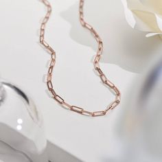 Classic Paperclip Chain Necklace - Rose Gold Vermeil-2 Timeless Delicate Chain Necklace In Rose Gold, Timeless Rose Gold Cable Chain Jewelry, Timeless Rose Gold Jewelry With Cable Chain, Minimalist Rose Gold Link Necklace, Fine Jewelry Rose Gold Cable Chain Necklace, Rose Gold Plated Necklaces For Everyday Luxury, Classic Rose Gold Chain Necklace With Delicate Chain, Minimalist Rose Gold Chain Link Necklace, Rose Gold Necklace With Delicate Chain And Rectangular Links