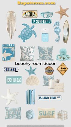 a bunch of different items that are in the shape of an ocean theme with words on them