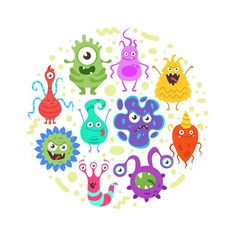 an image of cute cartoon monsters in the circle