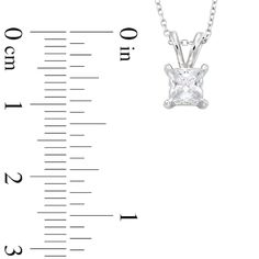 Express your timeless style with the simple and sparkling design of this certified princess-cut diamond solitaire pendant in white gold. Fashioned in 14K white gold The 1/2 ct. certified princess-cut diamond boasts a color rank of I and clarity of I1. A ribbon of diamonds wraps the center in a hidden halo design while the "V"-shaped bail adds elegant detail. Radiant with 1/2 ct. t.w. of diamonds Includes certification card This pendant suspends along an 18.0-inch cable chain, with closure rings Elegant White Gold Solitaire Necklace With Princess Cut, Princess Cut Diamond Solitaire Necklace In White Gold, White Gold Solitaire Necklace With Princess Cut Diamond, White Gold Solitaire Princess Cut Diamond Necklace, Classic Solitaire Necklace With Princess Cut For Formal Occasions, White Gold Princess Cut Solitaire Necklace, Classic Princess Cut Solitaire Necklace For Formal Occasions, Princess Cut Solitaire Necklace In White Gold For Anniversary, White Gold Princess Cut Solitaire Necklace For Anniversary