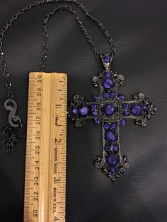 Black plated with purple velvet crystals!! Omg I was so excited when making this one. One of my favorite color combos. Comes on a 17/18 inch chain. Total must have Prom Tickets, Black Plaid Shirt, Velvet Necklace, Edgy Jewelry, Necklace Cross, Crystal Necklaces, My Favorite Color, Deep Red Color, Black Plates