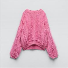 New With Tags, Never Worn! Chic Zara Sweater For Winter, Trendy Ruffled Sweater For Fall, Chic Spring Cable Knit Sweater, Trendy Fall Sweater With Ruffles, Pink Ruffled Sweater For Winter, Pink Ruffled Winter Sweater, Pink Winter Sweater With Ruffles, Casual Knit Sweater With Ruffles, Chic Chunky Knit Sweater For Spring