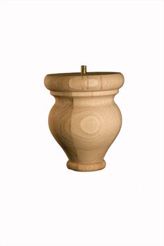 a wooden urn is shown against a white background