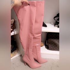 In Perfect Condition Never Worn. Without Box. Baby Pink Color.. Feel Free To Ask Any Questions Trendy Pink Knee-high Boots With Round Toe, Spring Pink Heeled Boots With Pointed Toe, Pink High Heel Boots For Spring, Spring Pink Pointed Toe Heeled Boots, Pink High Heeled Boots For Spring, Pink Fitted Heeled Boots For Spring, Chic Pink Heeled Boots With Round Toe, Pink Fitted Heeled Boots With Round Toe, Trendy Pink Heeled Boots For Party