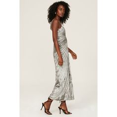 Silver lame (90% Polyester, 10% Spandex). Hourglass. Sleeveless. Sweetheart. Pull on. 52" from shoulder to hemline. Made in the USA of imported fabric. Marilyn Dress, Rent The Runway, Closet Designs, Metallic Dress, Silver Dress, Made In The Usa, Slip Dress, Maxi Dress, Spandex