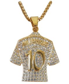 a gold necklace with the number 10 on it