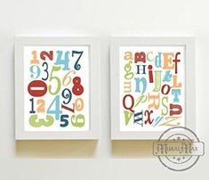 Educational Nursery ABC & 123 Theme - Unframed Prints - Set of 2-B018KOISWO - MuralMax Interiors Educational Nursery, Nursery Canvas Art, Baby Boy Nursery Art, Kids Bedroom Art, Alphabet Nursery, Baby Nursery Art, Nursery Canvas, Playroom Art, Nursery Art Boy