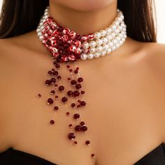 45837154091267 Pearl Earrings Designs, Goth Vintage, Pearl Chain Necklace, Beads Pendant, Red Blood, Snake Pendant, Neck Accessories, Neck Jewellery, Pearl Choker Necklace