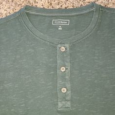 For An Additional 30 Percent Off, Just Bundle 3+ Items! Free Shipping With Orders Over $50! Club Room Has A Line Of Long-Sleeve Henley Shirts That Have A Distressed Look. This Green Henley Is From That Line. This Really Cool Color Is Called Deep Woods. Made Of 100 Percent Cotton, This Henley Has 3 Buttons In Front. Retail $39.50. Made In Vietnam. Shipped From Minnesota! Green Cotton Henley Neckline Top, Green Cotton Top With Henley Neckline, 30 Percent Off, Deep Woods, Mens Thermals, Turtleneck Shirt, Cotton Shirts For Men, Club Room, Thermal Shirt