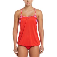 Hit the pool or beach in the superior style and comfort in this women's Nike tankini swim top.Click on this WOMEN'S GUIDE to find the perfect fit and more! Hit the pool or beach in the superior style and comfort in this women's Nike tankini swim top.Click on this WOMEN'S GUIDE to find the perfect fit and more! FEATURES Halter neckline Sleeveless Layered, loose fit provides coverage Medium bust support (ideal for all water activities) Jersey construction Wireless, removable cups No closure - pullover styling Fully linedFABRIC & CARE 92% polyester, 8% spandex Under body: 83% recycled polyester, 17% spandex Lining: 100% recycled polyester Machine wash ImportedSUSTAINABILITY Contains recycled polyester Size: Large. Color: Light Red. Gender: female. Age Group: adult. Pattern: stripe. Modest Fits, Tankini Swim Tops, Swim Tankini, Women Essentials, Water Activities, Plus Size Swimwear, Halter Neckline, Tankini Top, Bra Styles