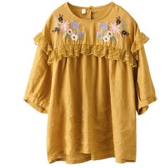 Type: Women Linen T- Shirt Item type: T- Shirt Sleeve length: Short Sleeves Collar type: Round Neck Material: Linen Season: Summer Color: Yellow, Orange and Pink One Size Bust: 122 cm/ 48.03 " Length: 63- 66 cm/ 24.80- 25.98 " Sleeve Length: 28 cm/ 11.02 " Shoulder Width: 47 cm/ 18.50 " Retro Embroidery, Summer Retro, Linen Tshirts, Embroidery Floral, Summer Color, Vest Shirt, Short Jumpsuit, Linen Women, Yellow Orange