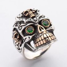 Sugar Skull Ring, Biker Ring, Mexican Ring, Mens Emerald Ring, Emerald Men's Ring, Sterling Silver b Mexican Ring, Mens Emerald Rings, Sugar Skull Ring, Onyx Ring Men, Sterling Silver Skull Rings, Mexican Skull, Mexican Sugar Skull, Skull Rings, Sugar Skull Makeup