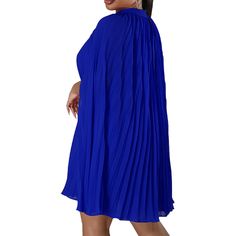 Blue Mock Neck Pleated Cape Dress Blue Mini Dress For Office In Fall, Blue Pleated Mini Dress For Work, Blue Pleated Office Dress, Blue Pleated Knee-length Mini Dress, Cape Dress, Mini Dresses, Women Dresses, Mock Neck, Dresses Mini