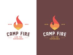 two logos for campfire, one with fire and the other with text on it