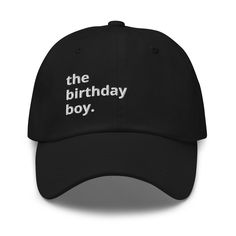 the birthday boy hat in black with white lettering