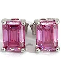 Beautiful pink emerald cut moissanite gems set in genuine silver. These emerald moissanite stones each have a carat size of 1 carat. Very unique pair of moissanite earrings hand crafted with love and care :) these earrings are in hand ready to ship for fast delivery ! Pink Emerald, Earrings Emerald, Diamond Tester, Emerald Cut Moissanite, Moissanite Earrings, 1 Carat, Emerald Cut, Emerald, Hand Crafted