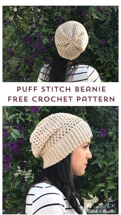 Helix Puff Stitch Hat Free Pattern — Stitch & Hustle Lightweight Crochet Beanie Pattern, Knifty Knitter Hat Patterns, Puff Stitch Slouchy Beanie Crochet, Puff Stitch Crochet Beanie, Crochet Hats Free Pattern Easy Slouchy Beanie, Floppy Crochet Hat, Crochet Slouchy Hat Free Pattern Woman Slouch Beanie, Slouchy Crochet Beanie, Crochet Slouchy Beanie Pattern Free