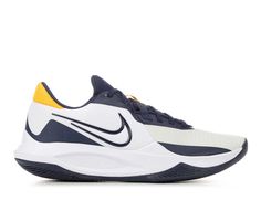 the nike zoom basketball shoe in white, blue and yellow is on sale for $ 99