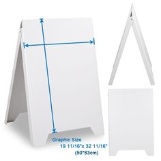 a white easel with measurements for the top and bottom side, next to it's frame