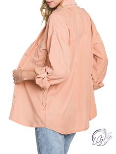 Oversized utility Shirt Made of Soft Washed Tencel. This Shirt has long sleeves with roll-up snaps, chest and side pockets. It's a Light and Oversized Top to Wear Open or Buttoned Up. Fabric: 100% Tencel Oversized Cotton Shirt With Snap Buttons, Oversized Tops With Buttoned Pockets For Fall, Fall Utility Long Sleeve Shirt, Utility Long Sleeve Tops With Snap Buttons, Oversized Long Sleeve Utility Top, Utility Tops With Roll-up Sleeves For Spring, Spring Utility Top With Roll-up Sleeves, Long Sleeve Utility Shirt For Fall, Oversized Cotton Shacket With Buttons