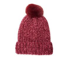 Stay cozy on cold days with this lovely knit beanie featuring a ribbed texture, soft chenille warmth and a playful pom-pom on top. The solid berry red hue makes this cold-weather accessory a versatile pick for everyday ensembles. Cozy Red Beanie For Fall, Fall Beanie With Pom Poms For Cold Weather, Casual Fall Beanie With Pom Poms, Casual Winter Beanie With Pom Poms, Casual Winter Hats With Pom Poms, Cold Weather Hats With Pom Poms, Casual Pom Pom Hat For Cold Weather, Big Lots, Ribbed Texture