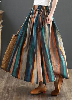 Fabric: 100% LinenSize & Fit: This garment fits true to size.Length: Size 2XL measures 33.07" from waist to hem.Waist: Fitted - elastic waist allows stretchHip: Loosely Fitted. room for hips.Hand Wash Cold. Non-stretch Multicolor Long Skirt, Casual Full Skirt Bottoms For Fall, Bohemian Baggy Cotton Skirt, Multicolor Skirt With Elastic Waistband For Fall, Baggy Cotton Bohemian Skirt, Casual Non-stretch Multicolor Skirt, Fall Multicolor Skirt With Elastic Waistband, Multicolor Wide Leg Maxi Skirt For Summer, Summer Multicolor Wide Leg Maxi Skirt