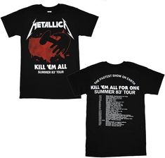 a t - shirt with an image of metallichead on the front and back of it